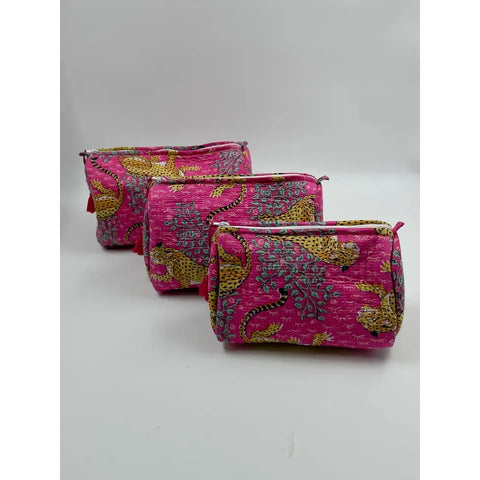 Pink Leopard Quilted Wash Bag - Various Sizes