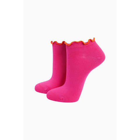 Frilly Trim Bamboo Trainer Socks - Various Socks