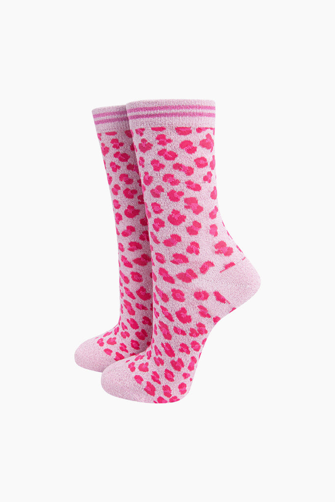 Glitter Leopard Print Socks - Various Colours