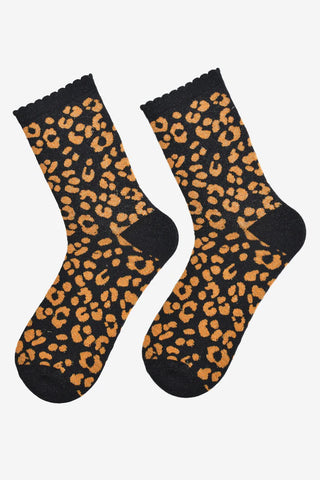 Glitter Leopard Print Socks - Various Colours