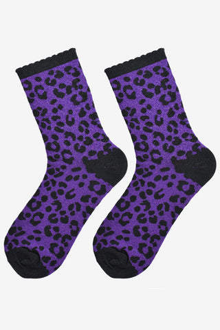 Glitter Leopard Print Socks - Various Colours
