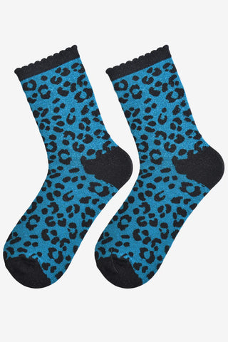 Glitter Leopard Print Socks - Various Colours