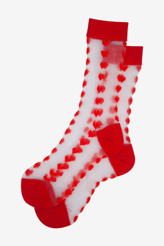Sheer Red Heart Ankle Socks