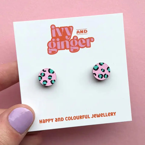 Leopard Print Circle Earrings - Various Colours