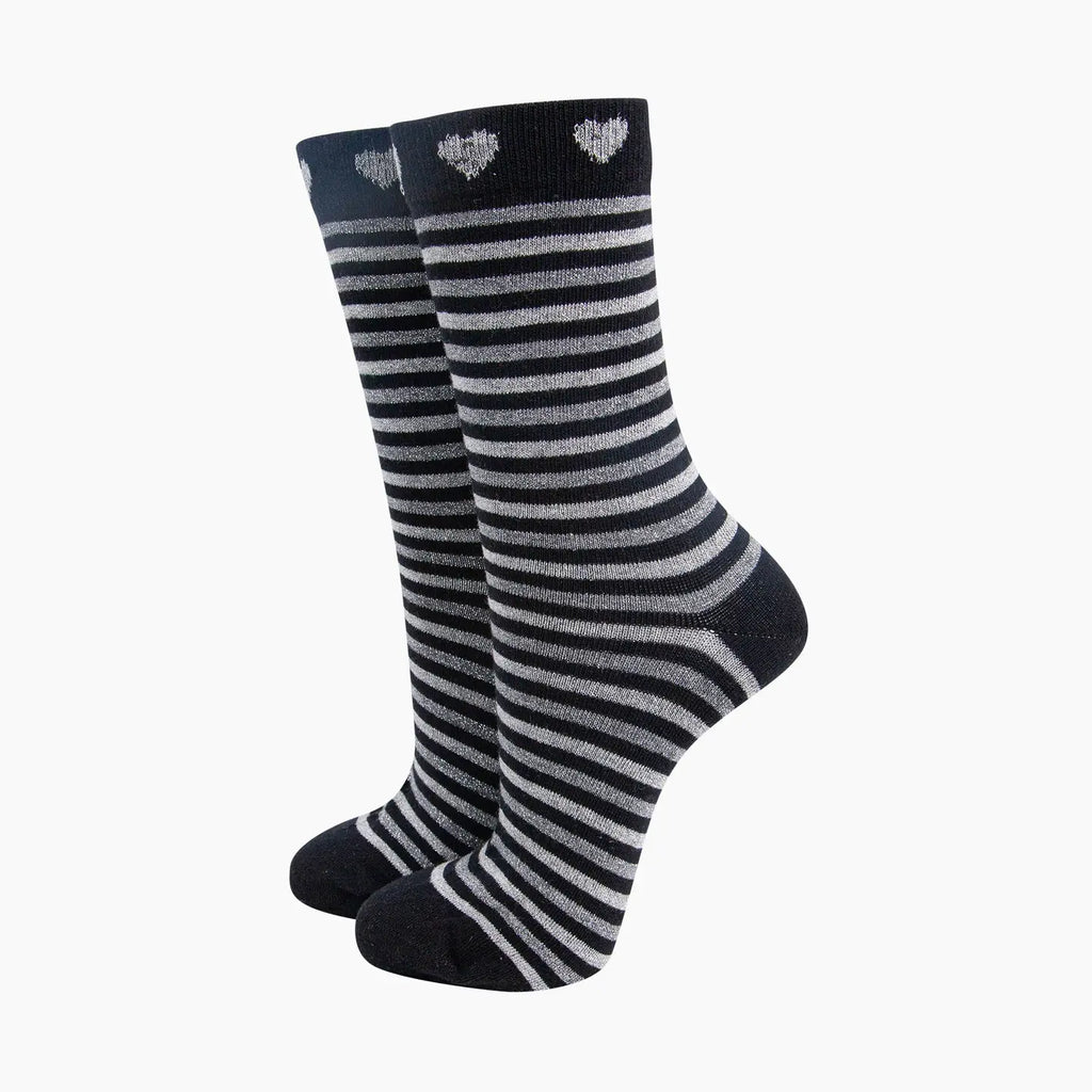 Stripes & Hearts Glitter Socks - Various Colours