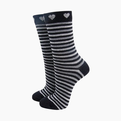 Stripes & Hearts Glitter Socks - Various Colours