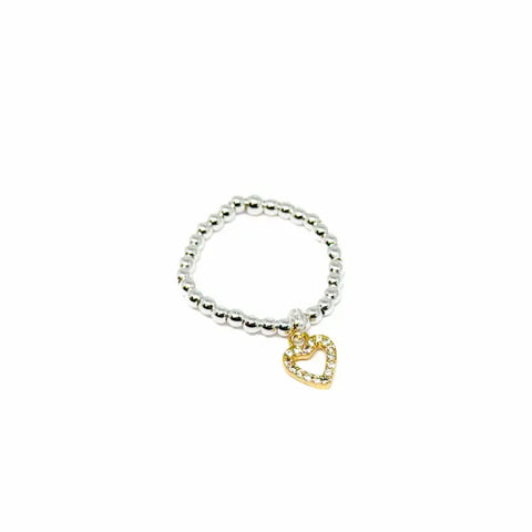 Silver Bead Stretch Ring - Various Charms