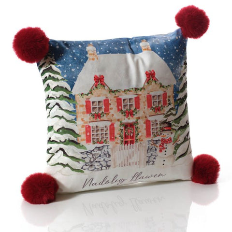 Cushion With Christmas Cottage Design