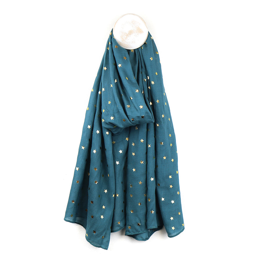 Teal scarf with metallic star print