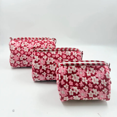 Pink Floral Quilted Wash Bag - Various Sizes