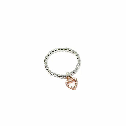 Silver Bead Stretch Ring - Various Charms