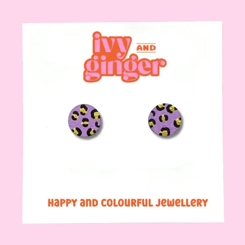 Leopard Print Circle Earrings - Various Colours