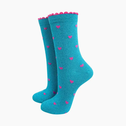 Love Hearts Glitter Socks - Various Colours