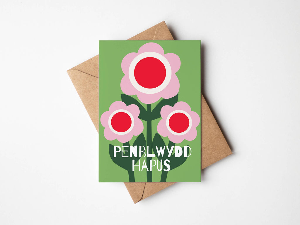 Penblwydd Hapus Retro Flowers