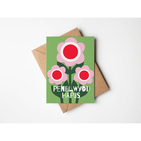 Penblwydd Hapus Retro Flowers