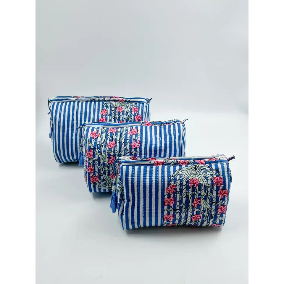 Navy Stripe Quilted Wash Bag - Various Sizes