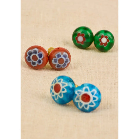 Millefiori Glass Bead Stud Earrings - Various Colours
