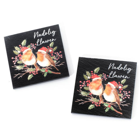 Set Of 2 Slate Coasters With Robins Design
