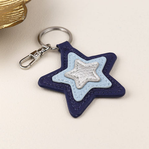 Faux Leather Star Keyring - Various Colours