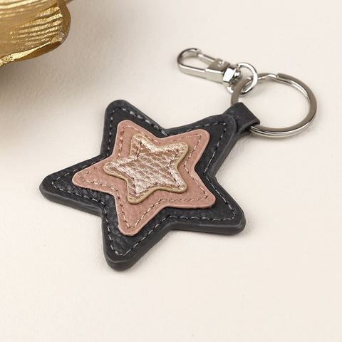Faux Leather Star Keyring - Various Colours