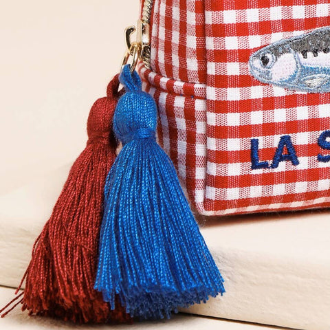 Gingham Embroidered Fish Pouch