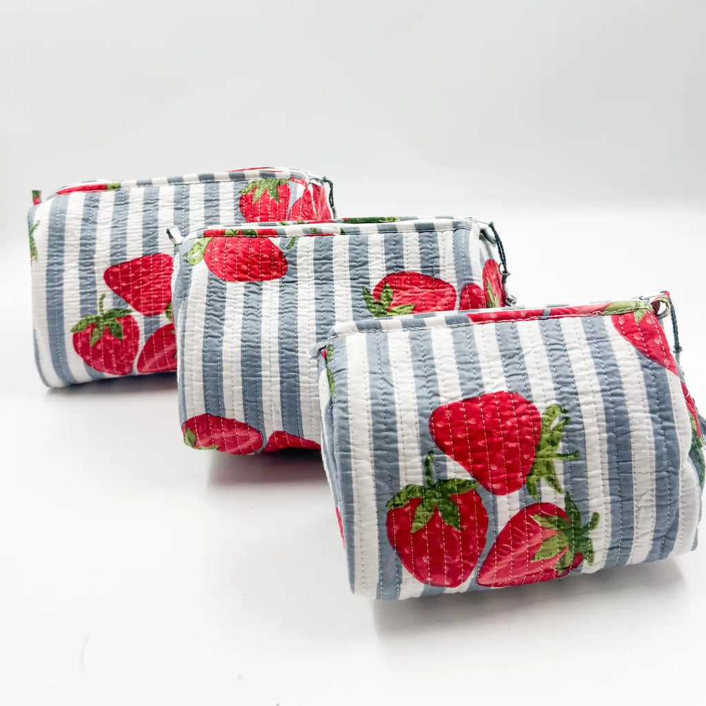 Strawberry Quilted Wash Bag - Various Sizes
