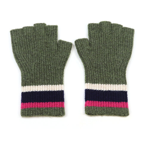 Striped Wrist Fingerless Gloves - Various Colours