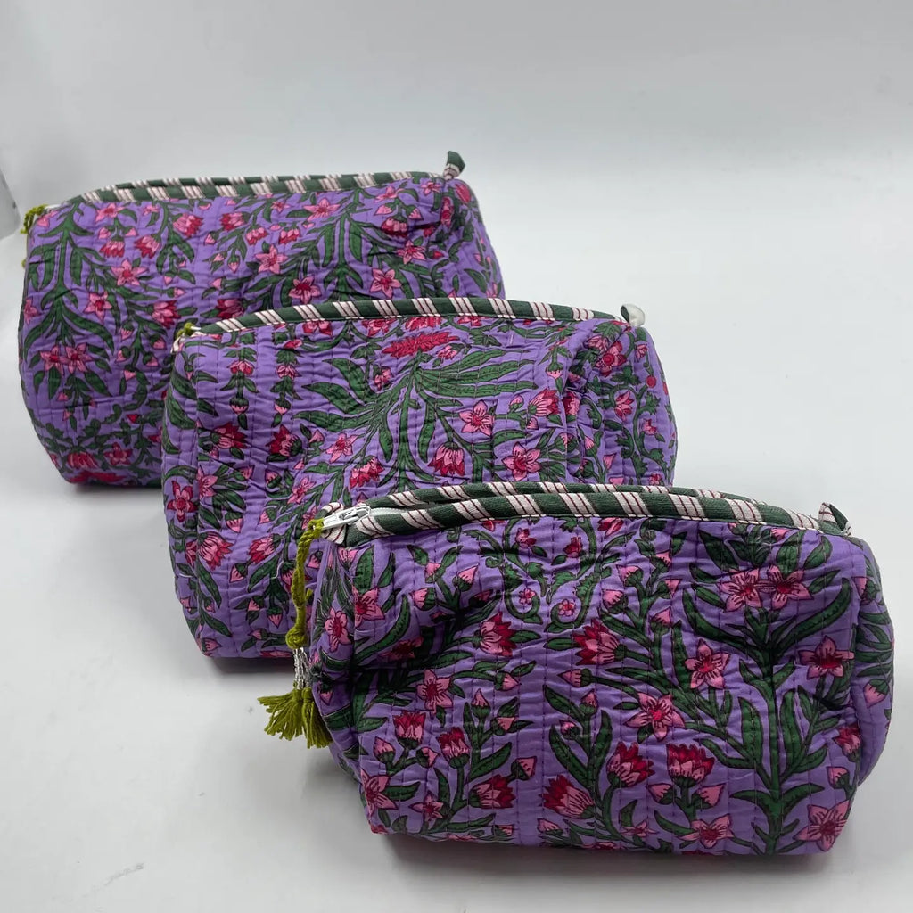 Purple Ditsy Floral Quilted Wash Bag - Various Sizes
