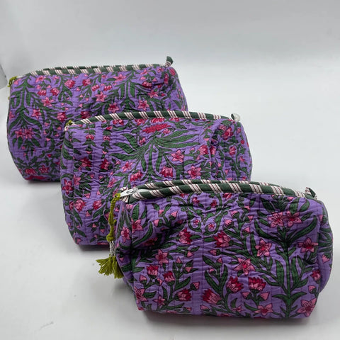 Purple Ditsy Floral Quilted Wash Bag - Various Sizes
