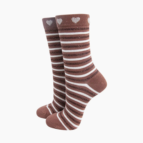 Stripes & Hearts Glitter Socks - Various Colours