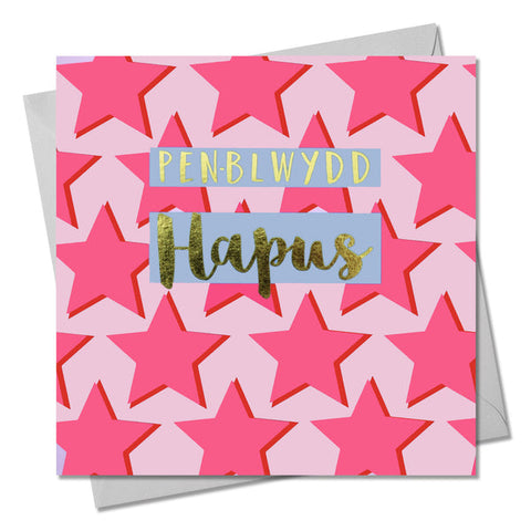 Penblwydd Hapus Pink Stars Card