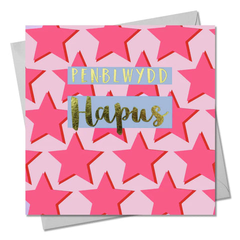 Penblwydd Hapus Pink Stars Card