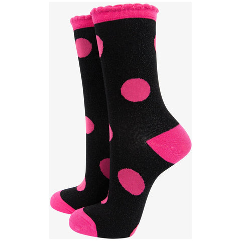 Scalloped Cuff Socks With Large Glitter Spot - Various Colours