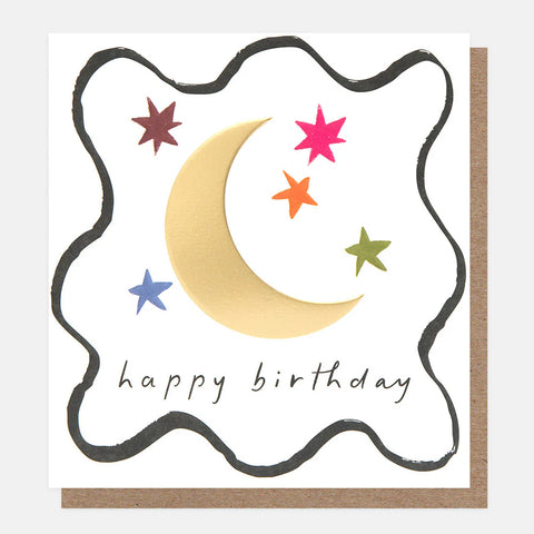 Gold Moon And Stars Birthday Card