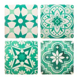 Green Mosaic Tile Coasters - Set Of 4