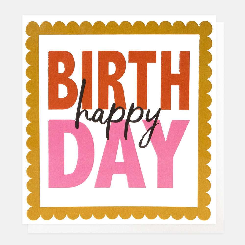 Happy Birthday - Red and Pink Text Scallop Border