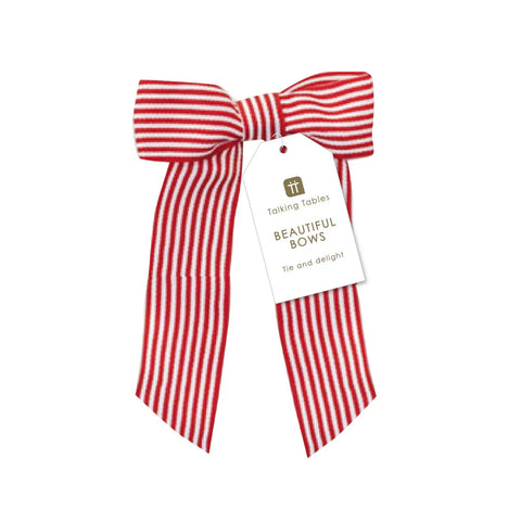Candy Red & White Stripe Velvet Bow