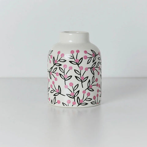 Pink Berries Ceramic Bud Vase