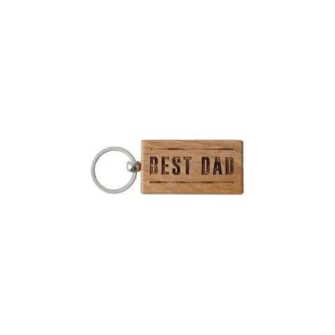 Dapper Chap 'Best Dad' Rectangular Oak Keyring