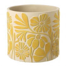 Yellow Floral Cement Pot - Various Sizes