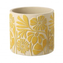 Yellow Floral Cement Pot - Various Sizes