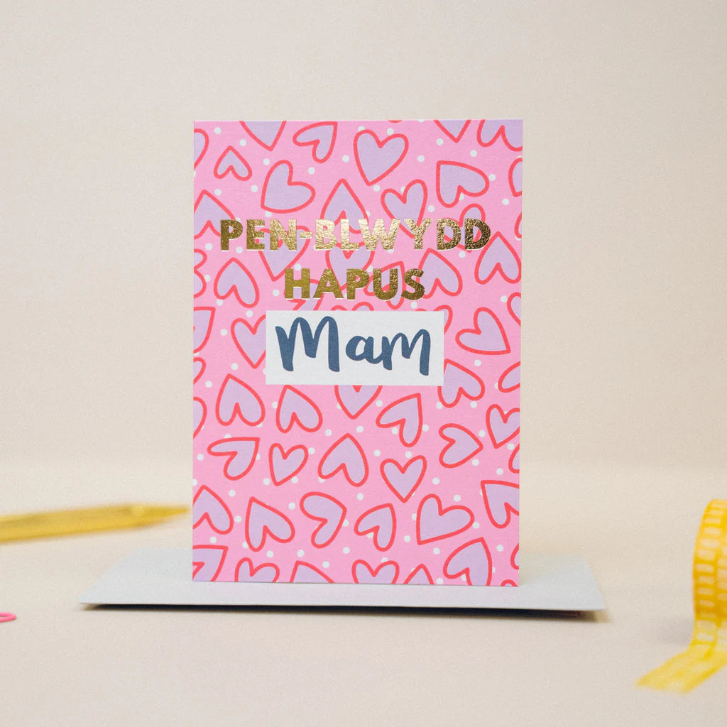 Pen-blwydd Hapus Mam Pink Hearts Card