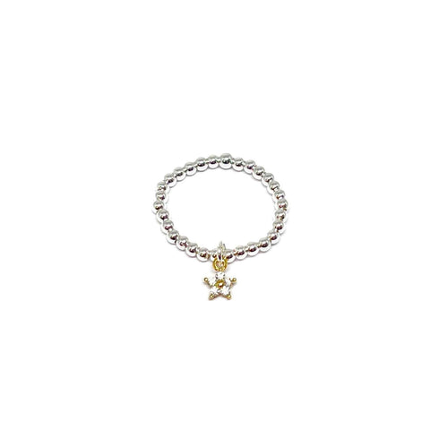 Silver Bead Stretch Ring - Various Charms