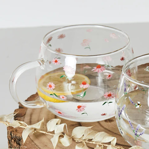 Ditsy Echinacea Glass Mug
