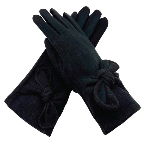 Plain Gloves With Bow - Various Colours