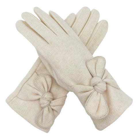 Plain Gloves With Bow - Various Colours