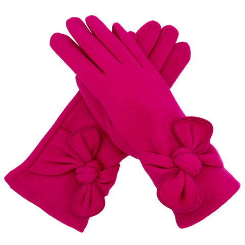 Plain Gloves With Bow - Various Colours