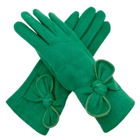 Plain Gloves With Bow - Various Colours
