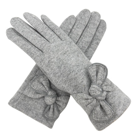 Plain Gloves With Bow - Various Colours