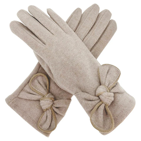 Plain Gloves With Bow - Various Colours